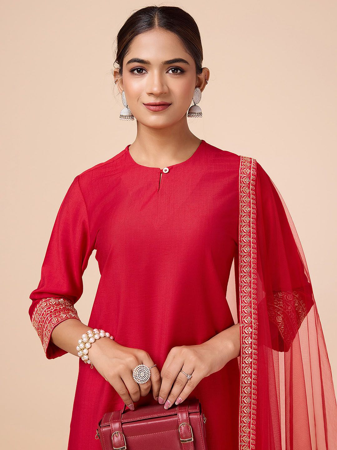 Dhiyona PD Women Self Design Sequinned Embroidered Kurta With Trouser & Dupatta