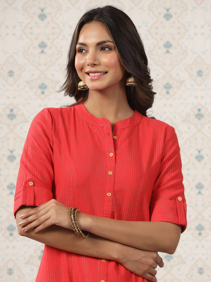 Dhiyona OD  Striped Mandarin Collar Roll Up Sleeves Kurta with Palazzos