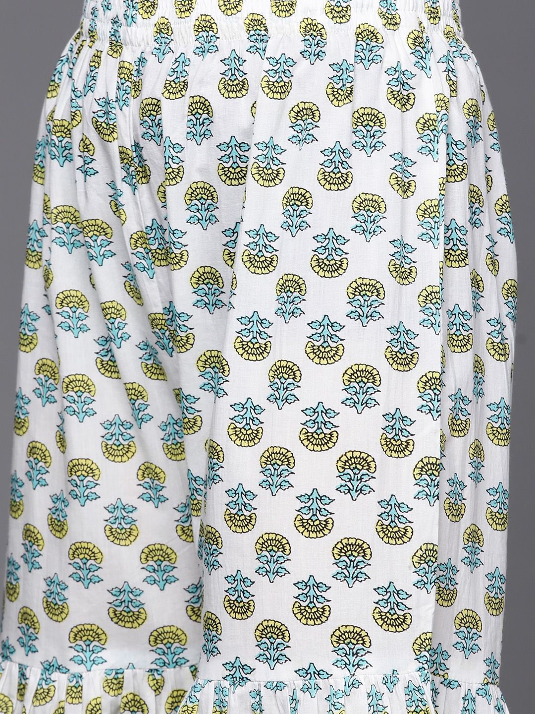 Dhiyona VA Women's Sea Green & White Floral Printed Gotta Patti Pure Cotton Kurta with Sharara