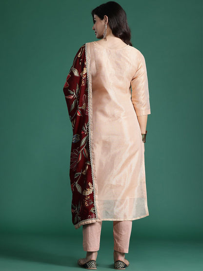 Dhiyona IE Floral Embroidered Thread Work Pure Cotton Kurta with Trousers & With Dupatta