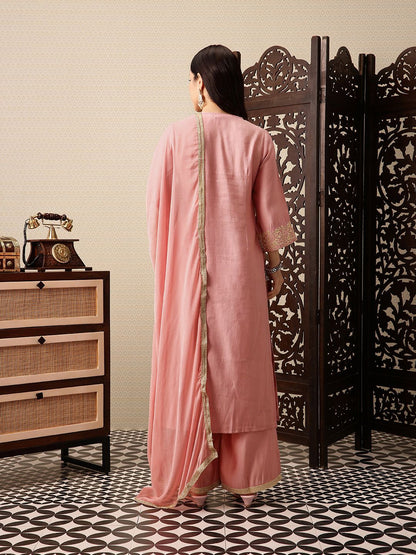 Dhiyona PD Women Floral Yoke Design Thread Work Kurta with Palazzos & Dupatta