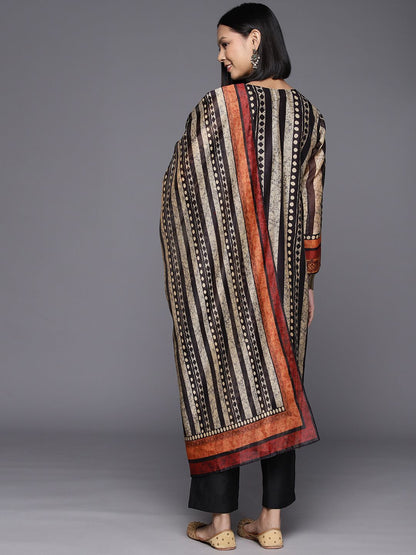 Dhiyona VA Women'sPrinted Regular Chanderi Cotton Kurta with Trousers & Dupatta