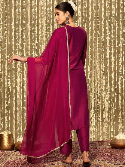 Dhiyona IE Floral Embroidered Regular Kurta with Trousers & Dupatta