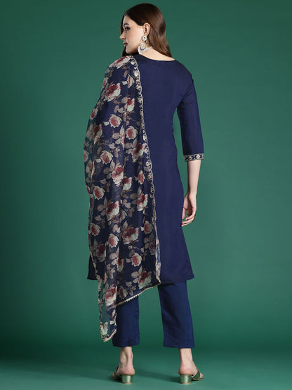 Ethnic Motifs Embroidered Zari Kurta With Trousers & Dupatta