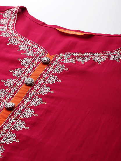 Ethnic Motifs Embroidered Zari Kurta With Trousers & Dupatta