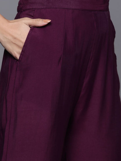 Dhiyona VA Women's Aubergine & Gold Ethnic Embroidered Straight Kurta with Trousers Dupatta