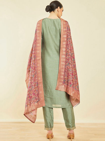 Dhiyona SO Women's Ethnic Motifs Embroidered Regular Zardozi Kurta With Trousers & Dupatta
