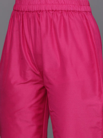 Dhiyona VA Women's Fuchsia Bandhani Printed Regular Gotta Patti Kurta with Trousers & With Dupatta