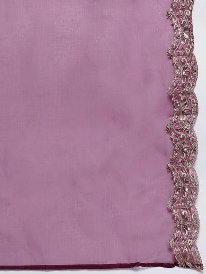 Floral Embroidered Sequinned Liva Kurta with Trousers & Dupatta