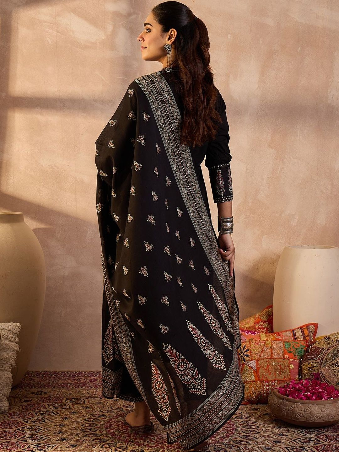 Women Embroidered Pure Cotton Kurta With Trousers & Dupatta Kurta Sets