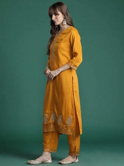 Paisley Embroidered Sequinned Kurta with Trousers & With Dupatta
