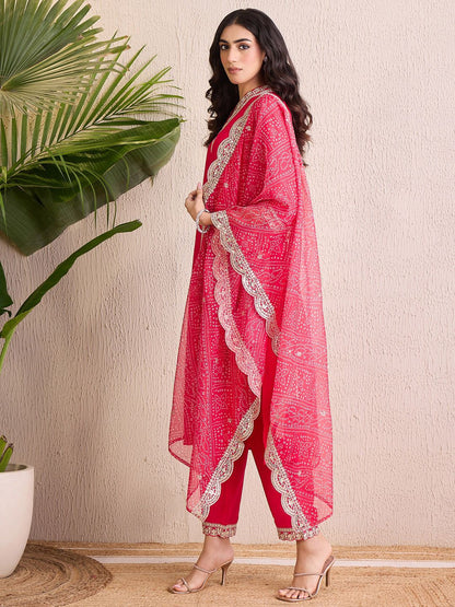 Dhiyona IE Women Ethnic Motifs Embroidered Regular Kurta with Trousers & With Dupatta