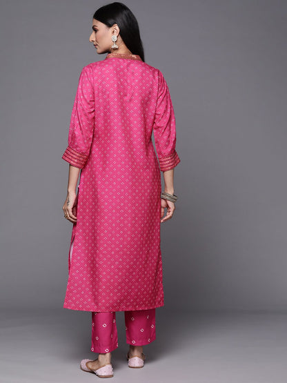 Dhiyona VA Women's Pink Bandhani Printed Sequinned Kurta with Trousers