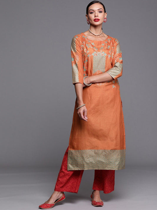 Dhiyona IE Women Boat Neck Ethnic Motifs Printed Straight Kurta