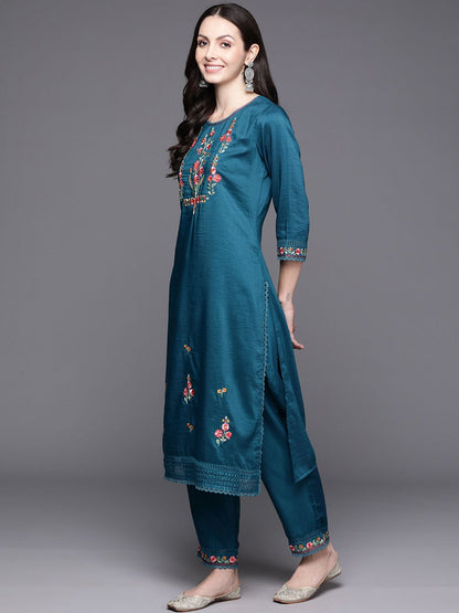 Women Floral Embroidered Regular Thread Work Kurta with Trousers & With Dupatta