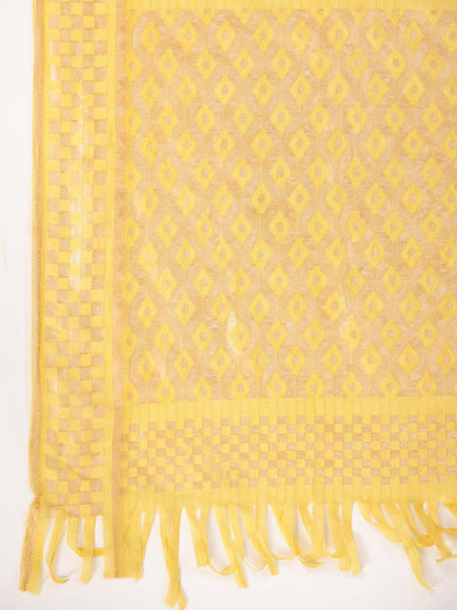 Dhiyona OD  Geometric Yoke Design Mirror Work Kurta with Trousers & Dupatta