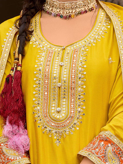 Ethnic Motifs Embroidered Sequinned Straight Kurta with Trouser & Dupatta