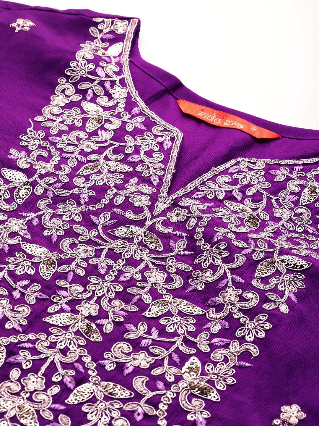 Dhiyona IE Floral Embroidered Sequinned Liva Kurta with Trousers & With Dupatta