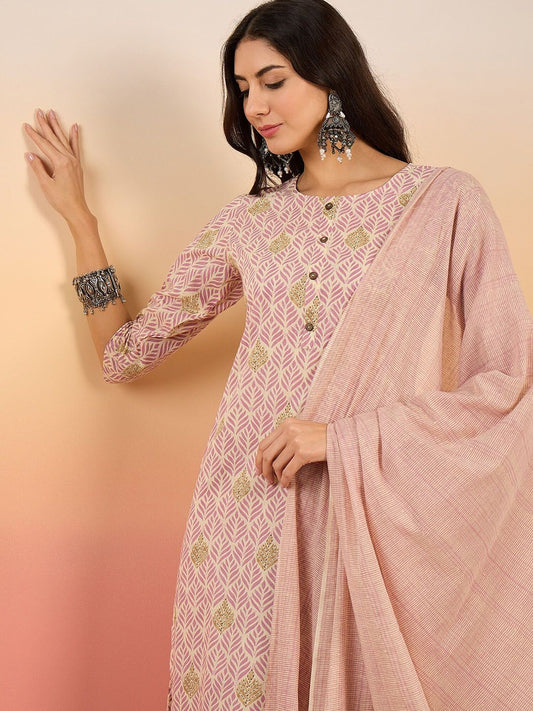 Dhiyona SN Women's Ethnic Motifs Printed Pure Cotton Kurta with Trousers & Dupatta