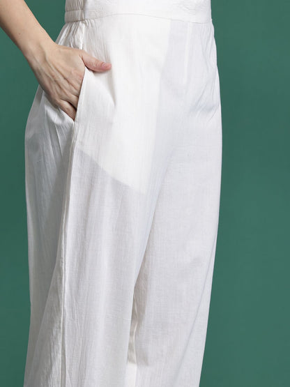 Dhiyona IE Floral Embroidered Linen Kurta with Trousers & Dupatta