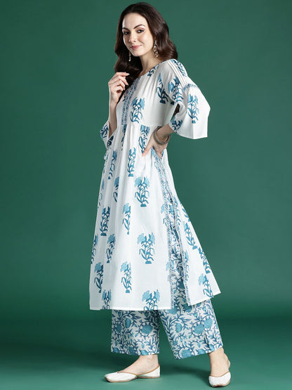 Dhiyona IE Floral Printed Regular Pure Cotton Kurta with Palazzos