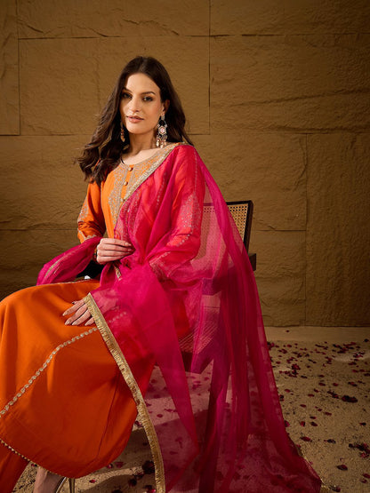 Dhiyona PD Women Embroidered Kurta & Trousers With Dupatta