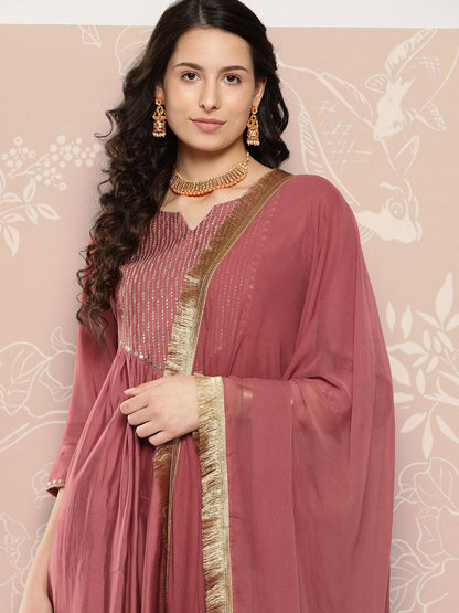 Dhiyona VA Women's Embroidered Empire Kurta with Trousers & With Dupatta