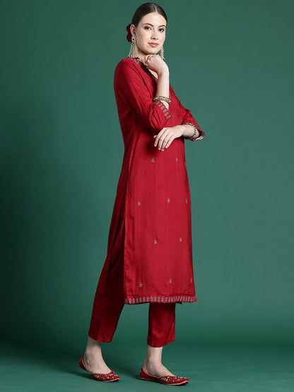 Ethnic Motifs Embroidered Regular Thread Work Kurta With Trousers