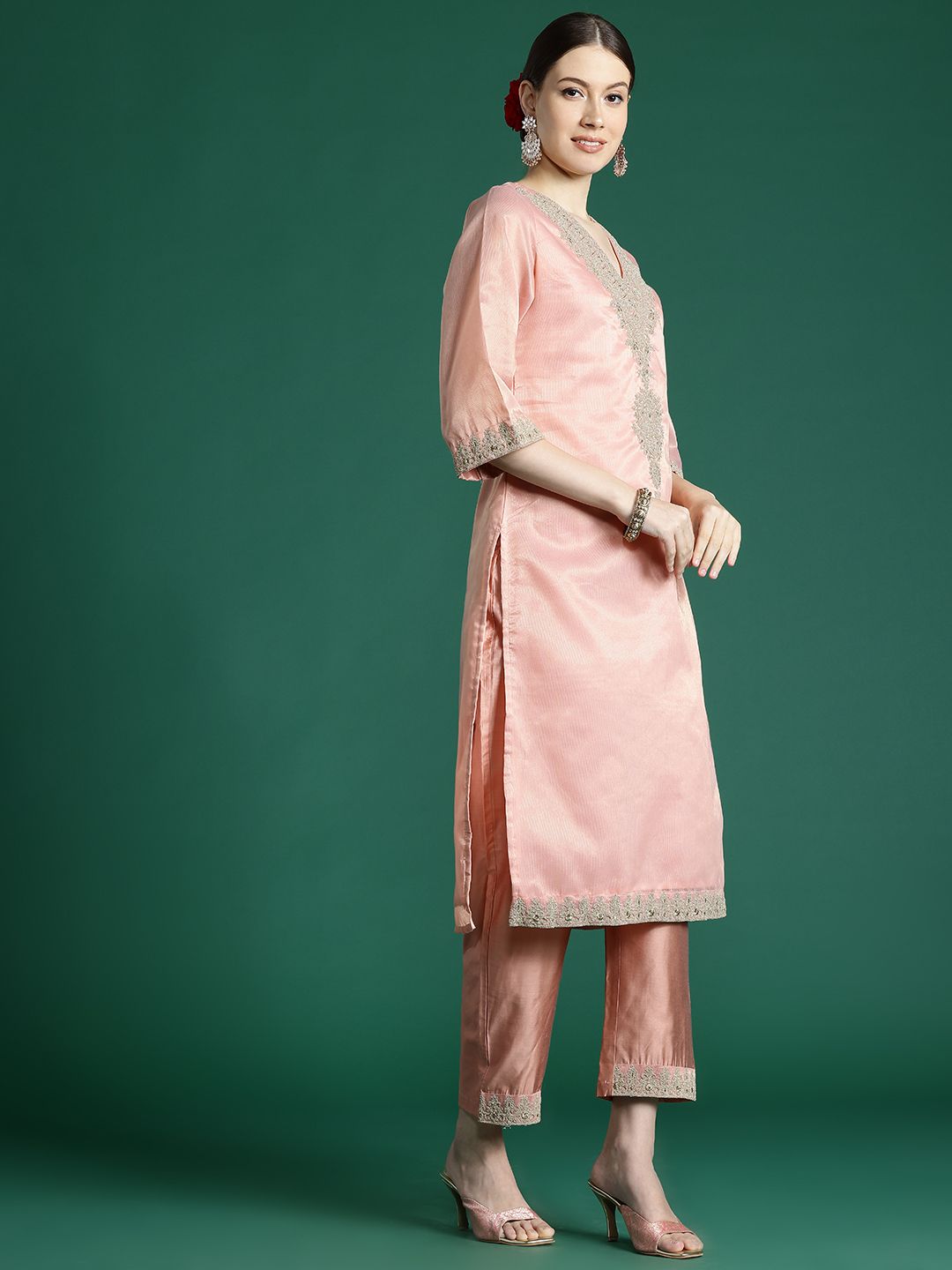 Women Ethnic Motifs Embroidered Regular Sequinned Kurta with Trousers & With Dupatta