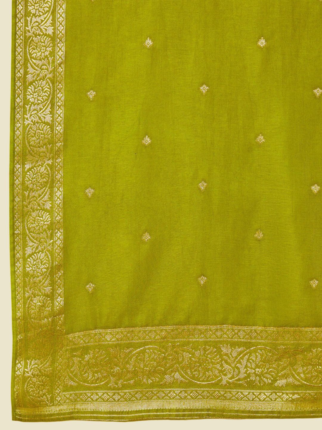 Dhiyona SO Women's Floral Woven Design Beads & Stones Detailed Straight Kurta & Trousers With Dupatta