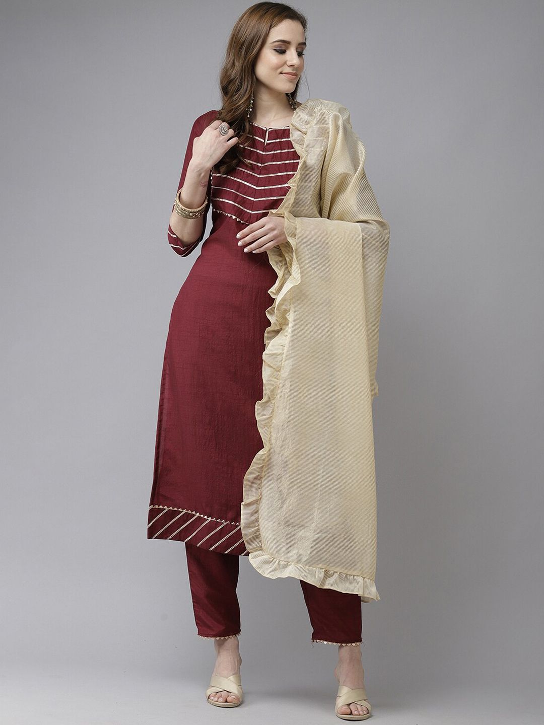 Yoke Design Gotta Patti Kurta with Trousers & With Dupatta