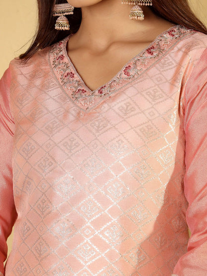 Dhiyona VA Women'sEthnic Motifs Woven Design Regular Zari Kurta With Trousers & Dupatta