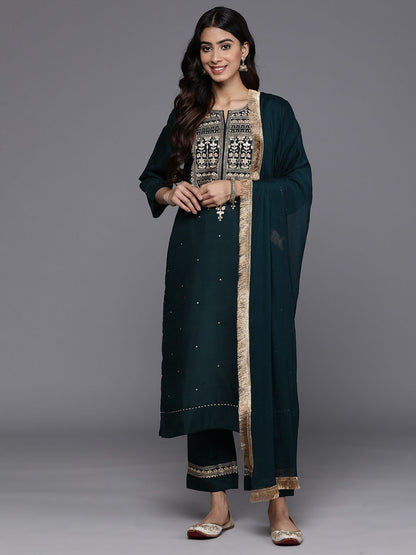 Dhiyona VA Women'sFloral Yoke Design Regular Kurta with Trousers & With Dupatta