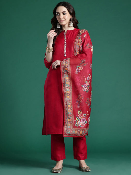 Dhiyona IE Ethnic Motifs Embroidered Regular Kurta with Trousers & Dupatta