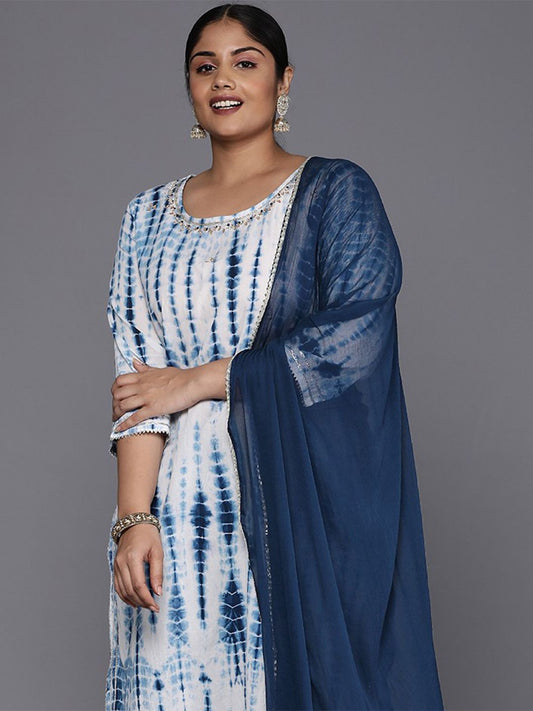 Dhiyona VA Women'sPlus Size Dyed Regular Pure Cotton Kurta with Palazzos & Dupatta
