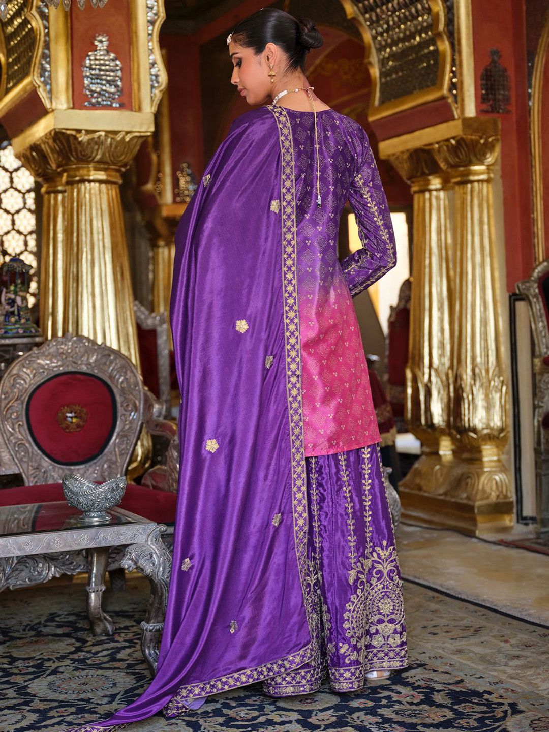 Dhiyona IE Women's Ethnic Motifs Embroidered Mirror Work Kurta with Palazzos & Dupatta