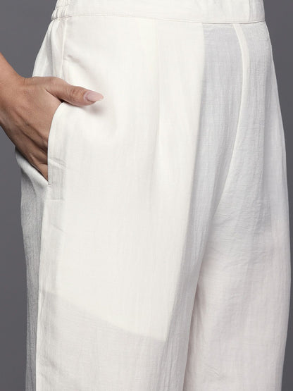 Women White Ethnic Motifs Embroidered Kurta with Trousers & With Dupatta