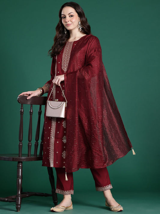 Dhiyona IE Ethnic Motifs Embroidered Kurta with Trousers & Dupatta