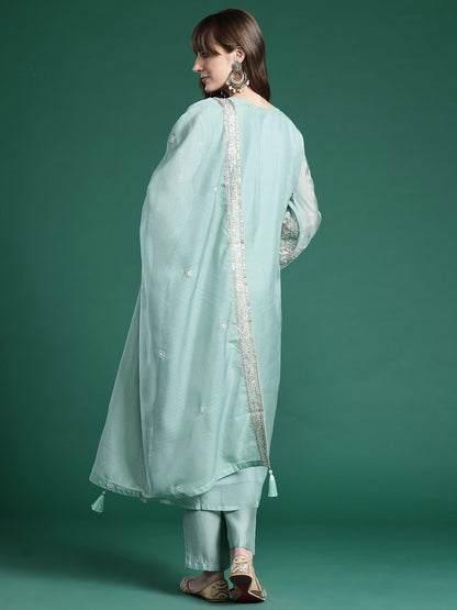Ethnic Motifs Embroidered Regular Mirror Work Kurta with Trousers & Dupatta