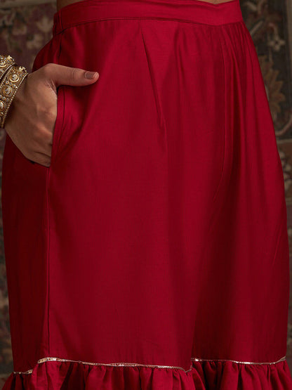 Dhiyona IE Orange Geometric Printed Shoulder Strap Kurta with Sharara & Dupatta
