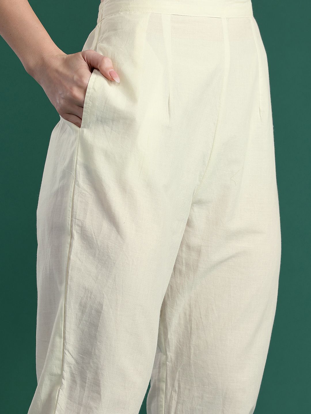 Floral Embroidered Pure Cotton Kurta with Trousers & Dupatta