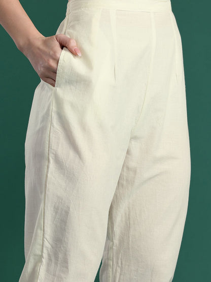 Floral Embroidered Pure Cotton Kurta with Trousers & Dupatta