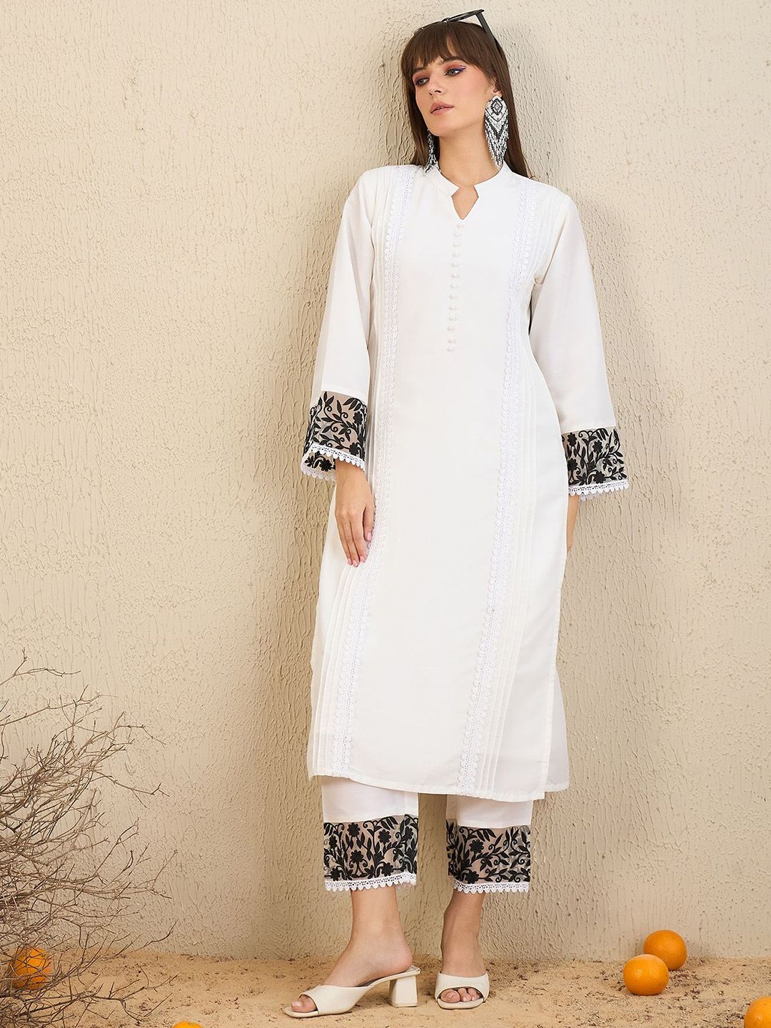 Dhiyona IE Mandarin Collar Straight Tunic With Trousers