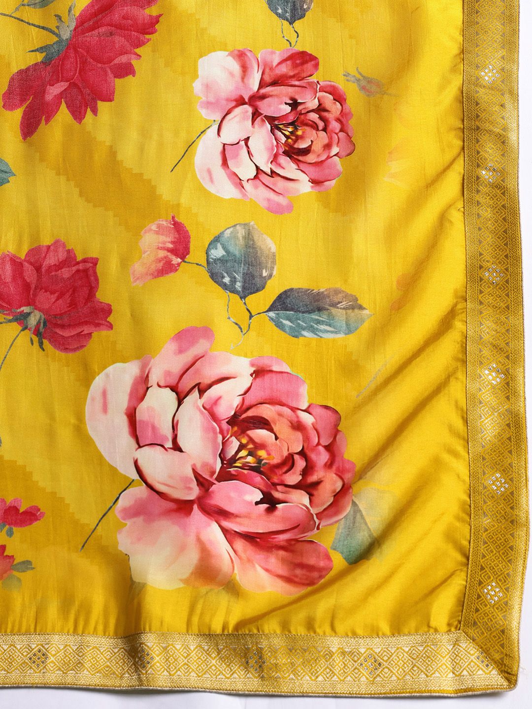 Ethnic Motifs Yoke Design Thread Work Kurta With Trousers & Dupatta