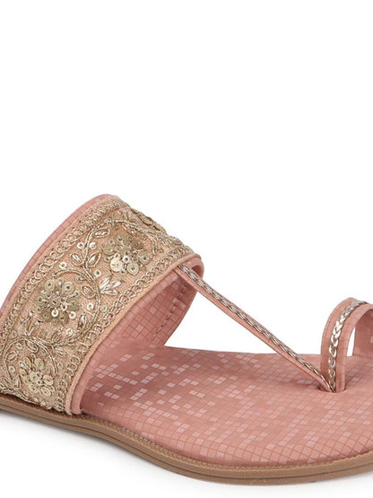 Dhiyona AK Peach-Coloured Embellished One Toe Flats