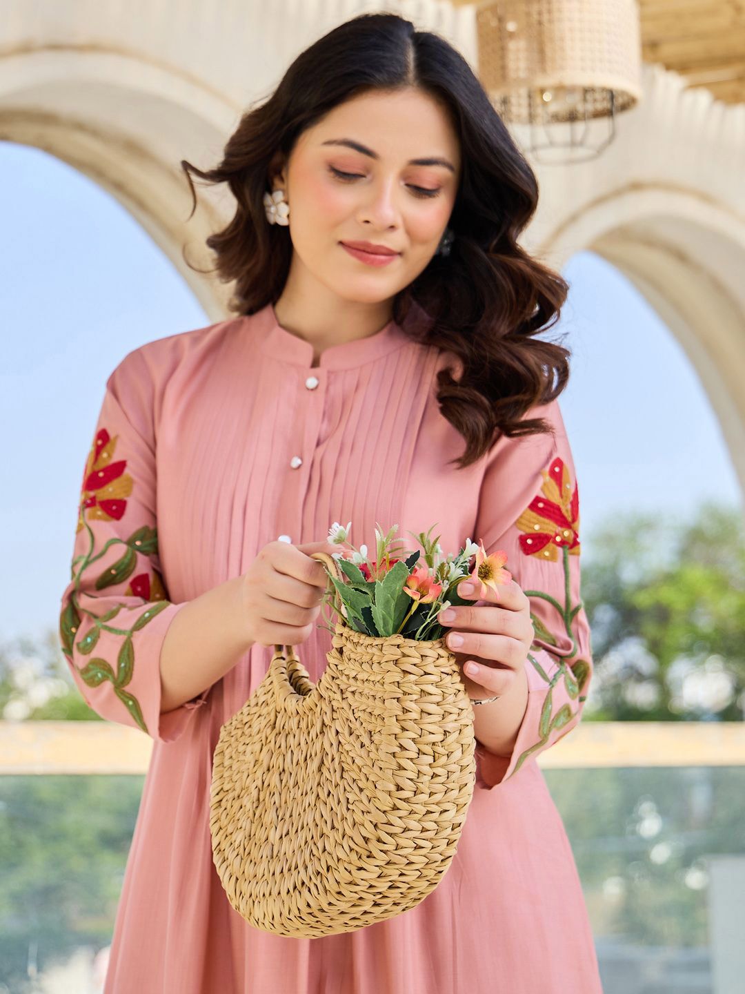 Dhiyona IE Embroidered Pure Cotton Tunic With Trousers Co-Ords