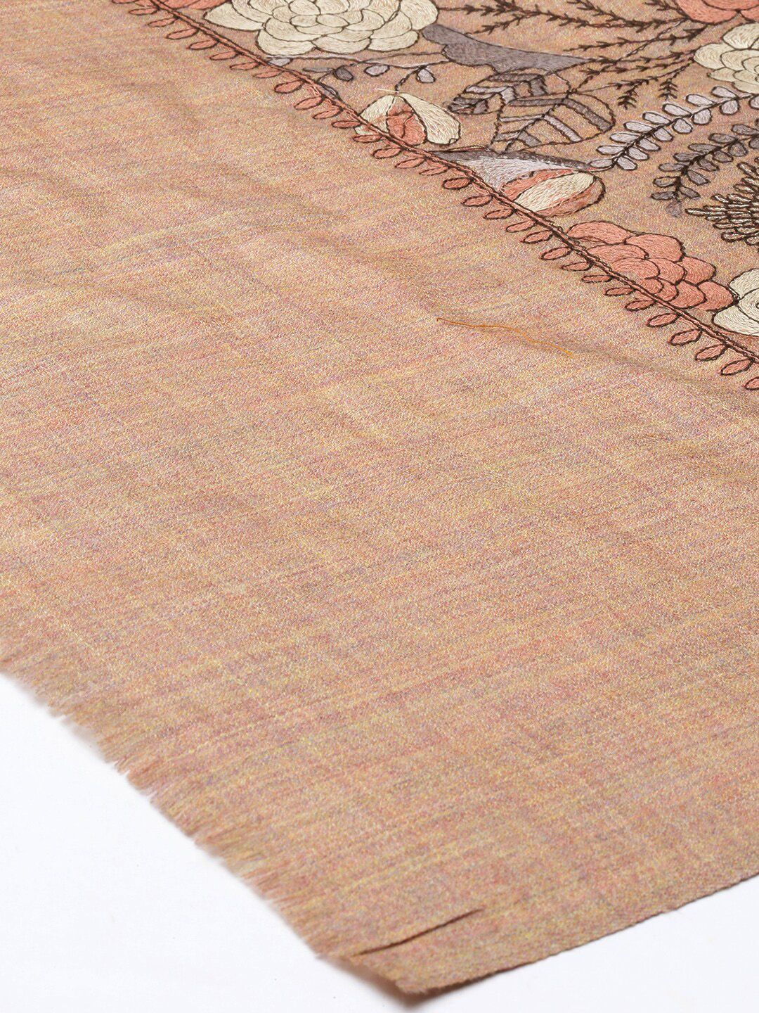 Dhiyona PA Women Beige & Grey Embroidered Woolen Shawl