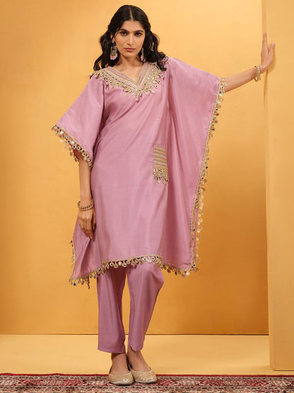 Dhiyona IS Women's Mirror Work V-Neck Kurta with Trousers