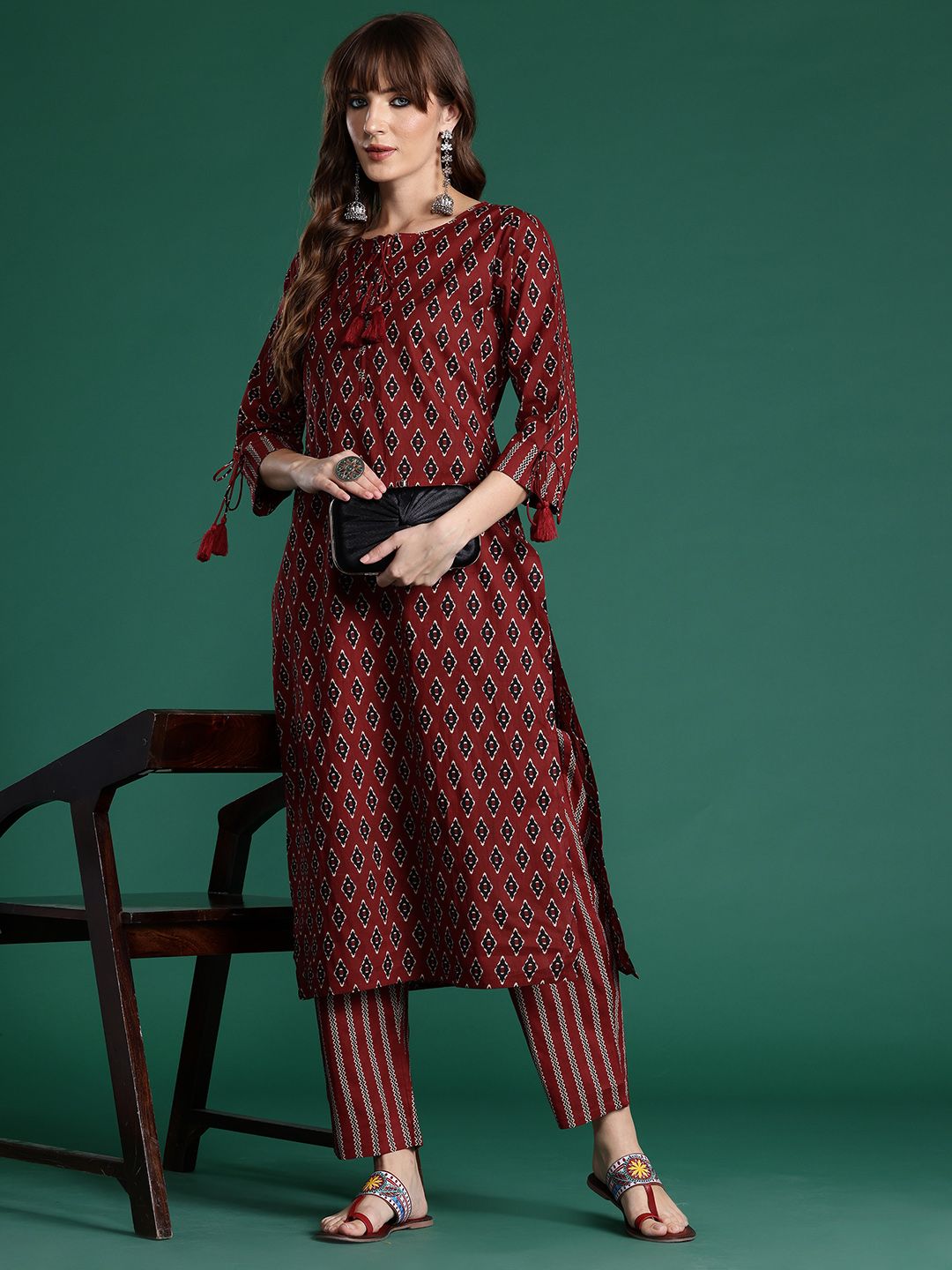 Dhiyona IE Ethnic Motifs Printed Pure Cotton Kurta with Trousers