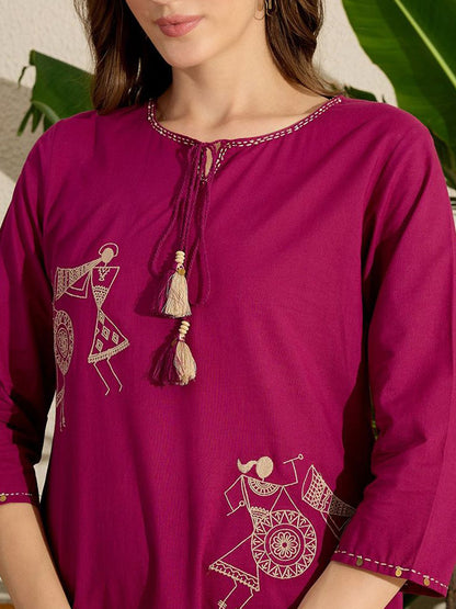 Dhiyona IE Women's Women Embroidered Regular Pure Cotton Kurta with Trousers
